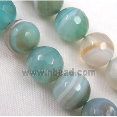 stripe agate beads, blue amazonited color, faceted round