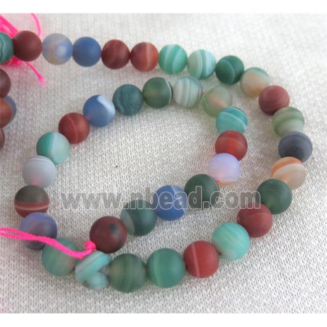 round matte striped agate beads, mixed color