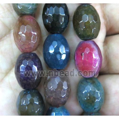 agate bead, faceted barrel, mixed color