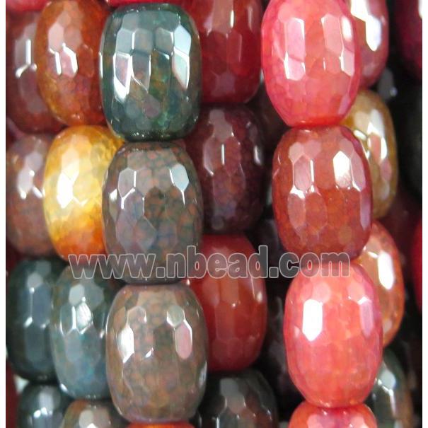 dragon veins agate bead, faceted barrel, mixed color