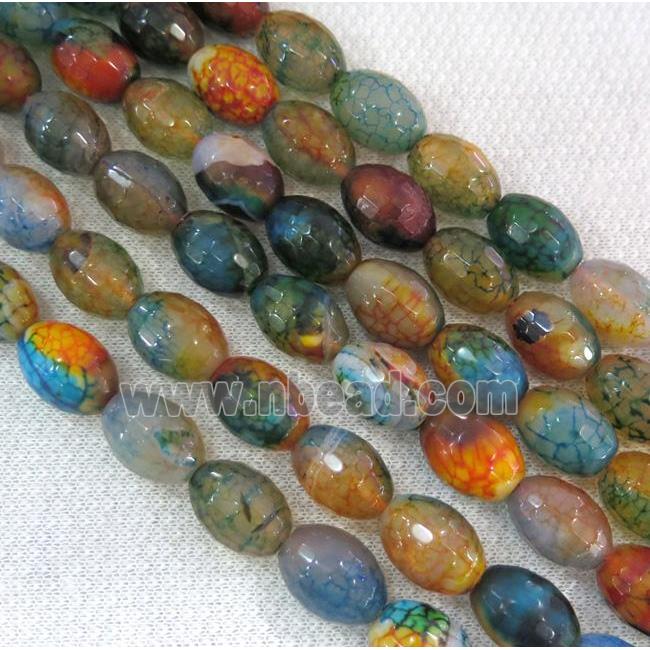 dragon veins agate bead, faceted barrel, colorful