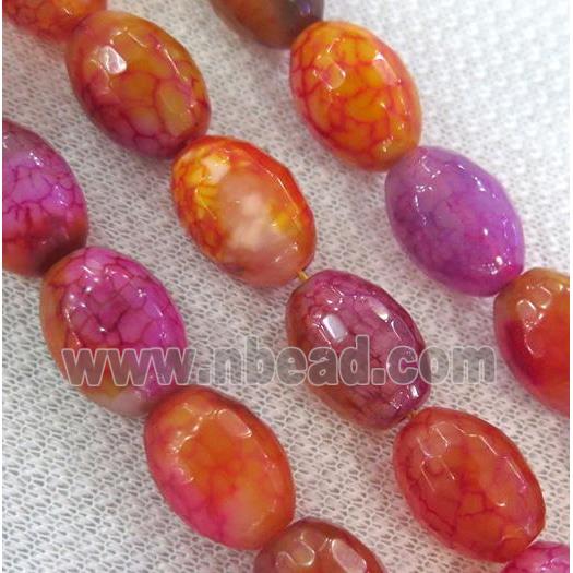 dragon veins agate bead, faceted barrel, red