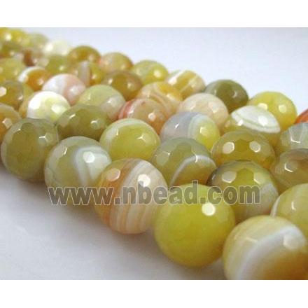 stripe agate beads, faceted round, olive