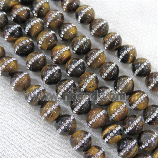 tiger eye beads with rhinestone, round