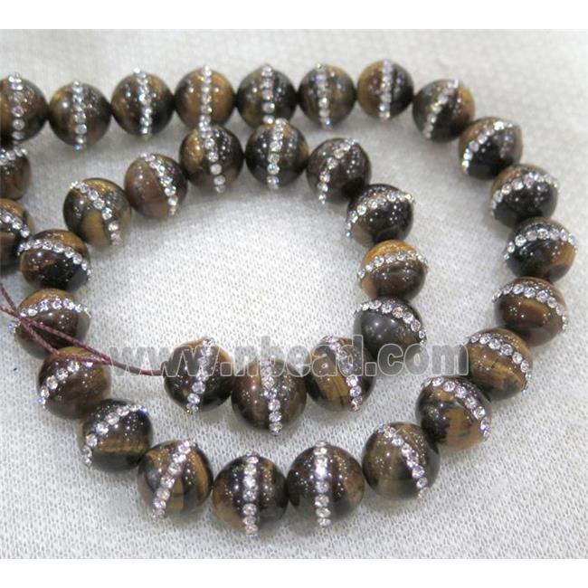 tiger eye beads with rhinestone, round