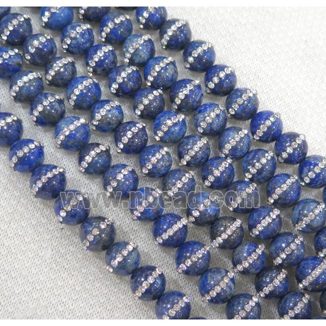 lapis lazuli beads paved rhinestone, round