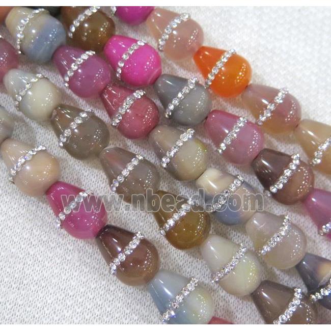 agate beads paved rhinestone, teardrop, mixed