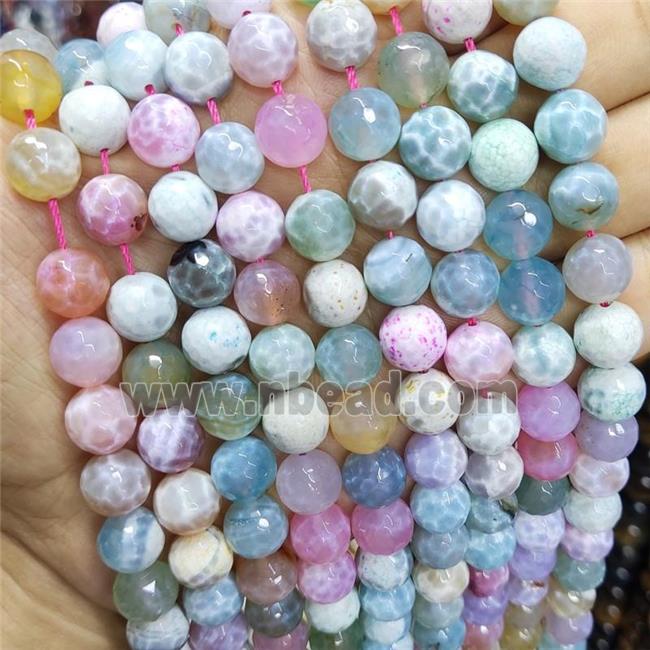 fired agate beads, faceted round, mixed color