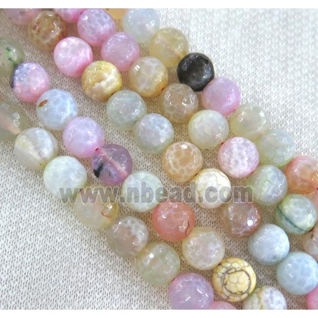 fired agate beads, faceted round, mixed color