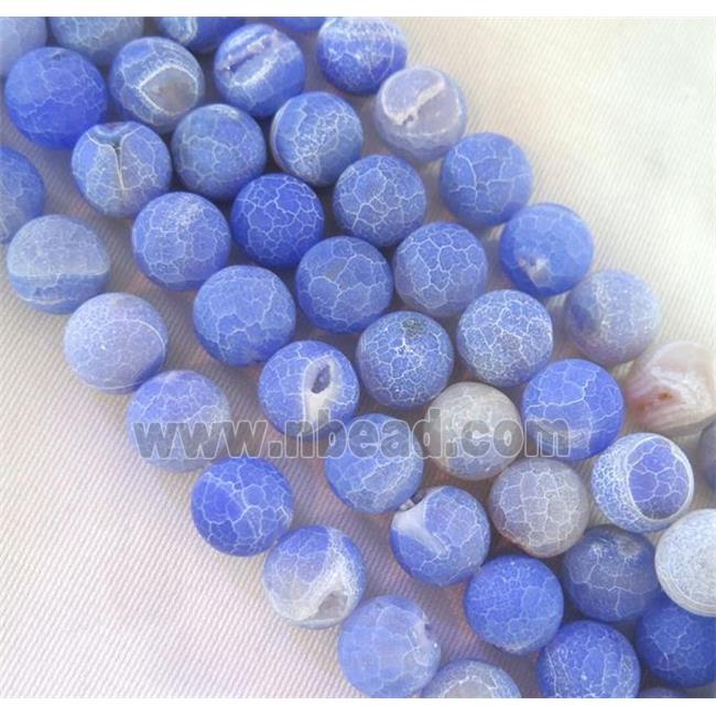 blue Frosted Agate Beads with druzy, round
