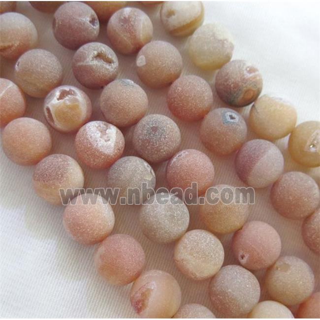 Frosted Agate Beads with druzy, round, gray-orange