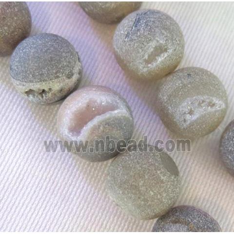 Frosted Druzy Agate Beads, round, gray
