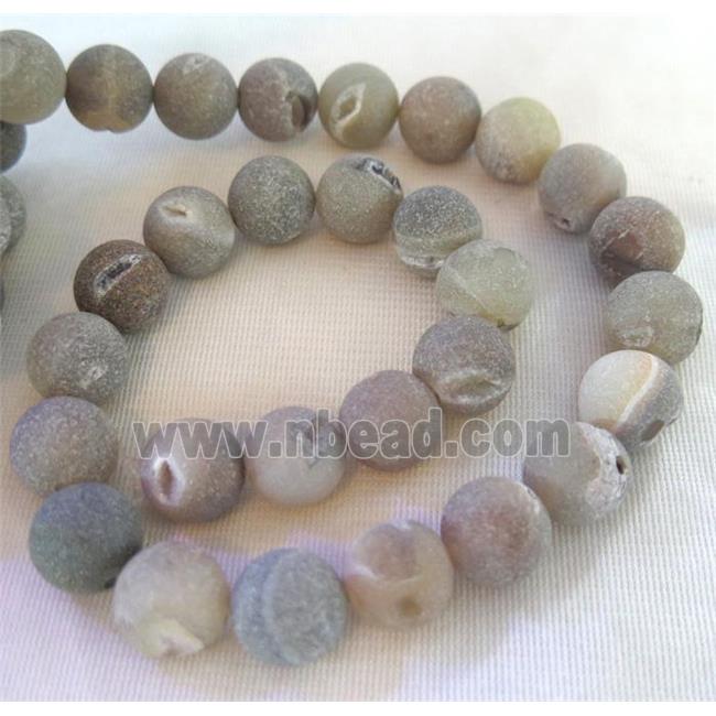 Frosted Druzy Agate Beads, round, gray