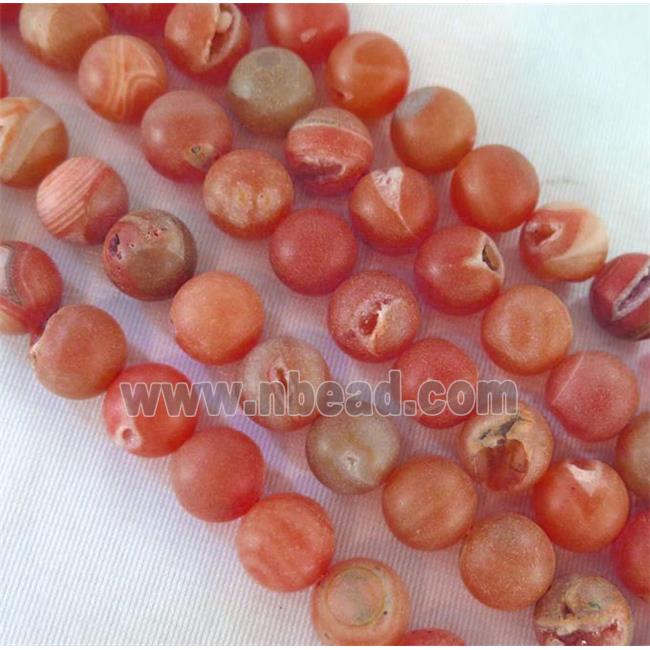 Frosted Agate Druzy Beads, round, red