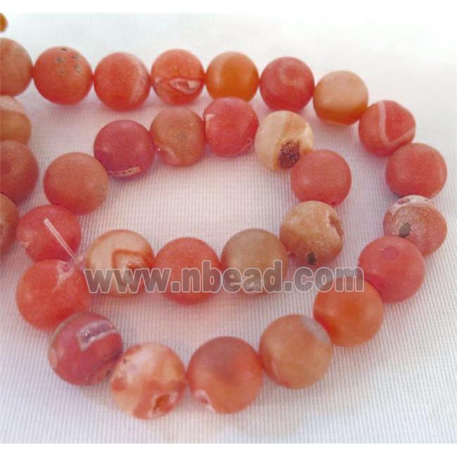 Frosted Agate Druzy Beads, round, red