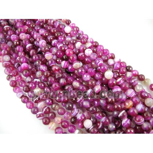 hotpink Stripe Agate Beads, faceted round