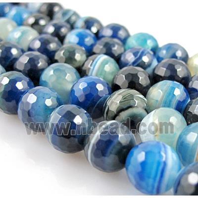 blue Stripe Agate Beads, faceted round