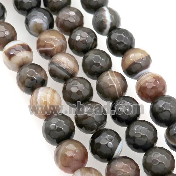 coffee Stripe Agate Beads, faceted round