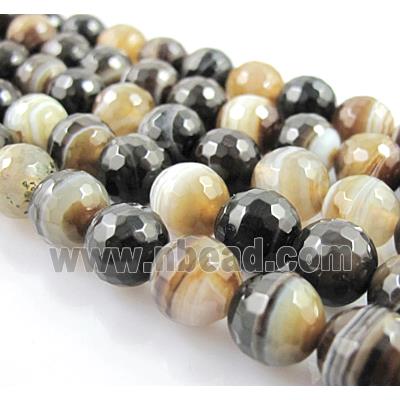 coffee Stripe Agate Beads, faceted round