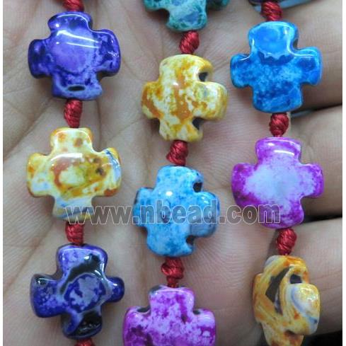 Dichromatic Agate bead, cross, mixed color
