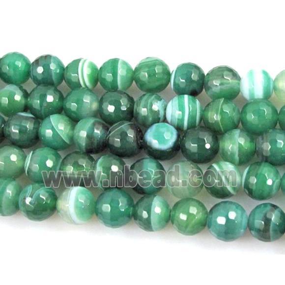 green Stripe Agate Beads, faceted round