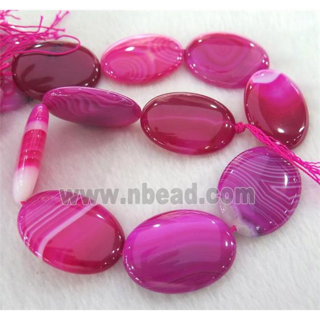 stripe Agate beads, oval, hotpink