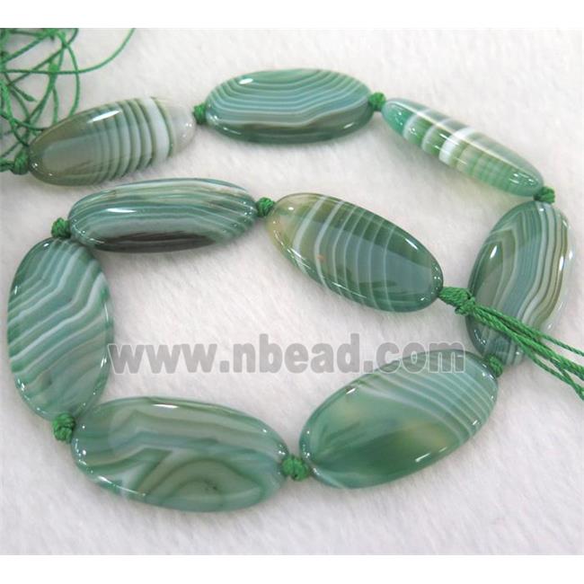 stripe Agate beads, oval, green