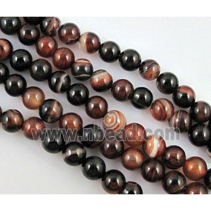 round Stripe Agate Beads, red coffee