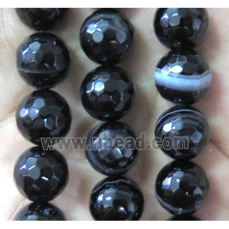 black agate beads, faceted round