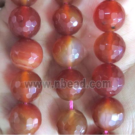 ruby red agate bead, faceted round