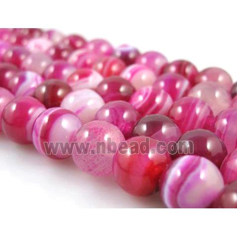 round hotpink Stripe Agate Beads