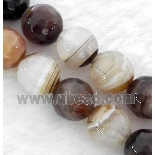 stripe agate beads, faceted round, coffee