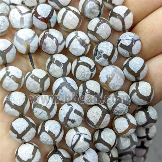 Tibetan Agate Beads Faceted Round Gray B-Grade