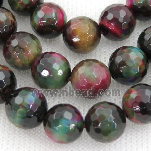 Tiger eye stone beads, faceted round, multicolor