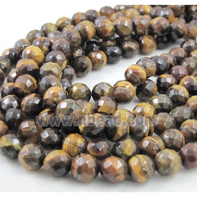 tiger eye beads, faceted round, AB grade