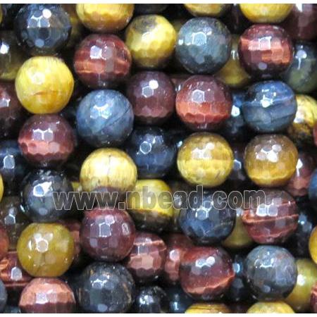 Tiger Eye Stone Beads Multicolor Faceted Round