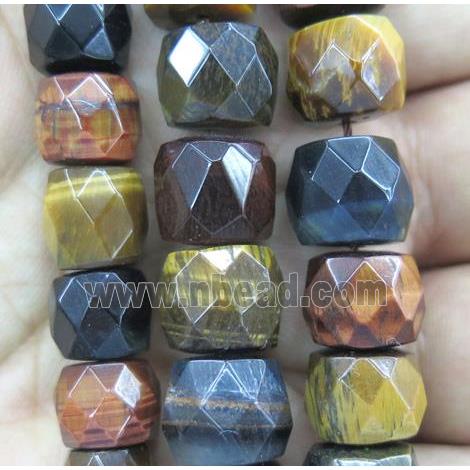 tiger eye stone beads, faceted barrel, mix color
