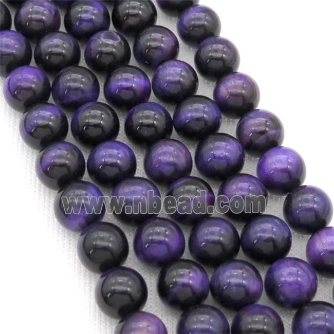 Natural Tiger Eye Stone Beads Purple Dye Smooth Round