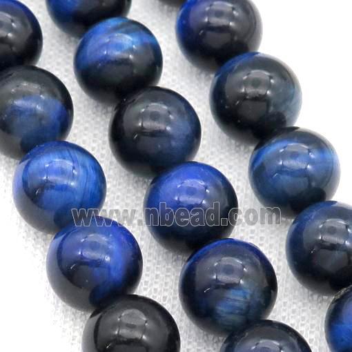 Natural Tiger Eye Stone Beads Blue Dye Smooth Round