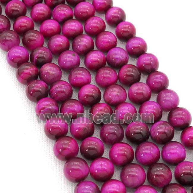 Natural Tiger Eye Stone Beads Hotpink Dye Smooth Round