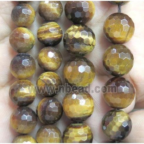 natural tiger eye stone bead, A-grade, faceted round, yellow