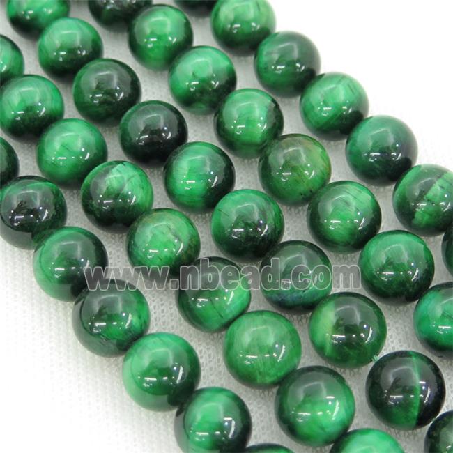 smooth green Tiger eye stone beads, round