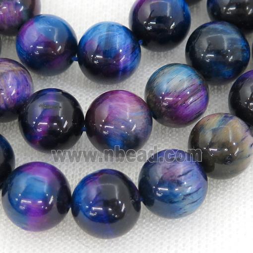 Natural Galaxy Tiger Eye Stone Beads Multicolor Dye Smooth Round