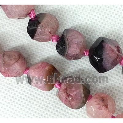 Agate stone bead, faceted round, black and pink
