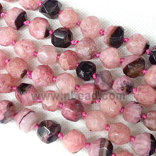 Agate stone bead, faceted round, black and pink