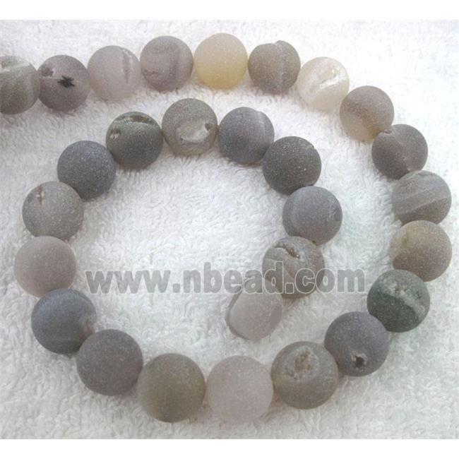 agate bead with geode, druzy, matte, round, grey