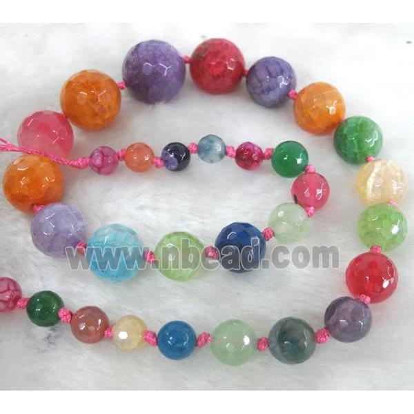 faceted round Agate beads Necklace Chain, mix color