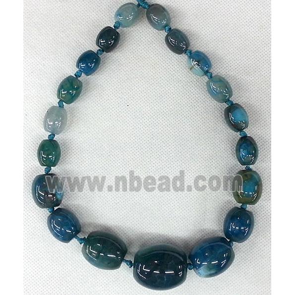 blue Agate barrel beads Necklace Chain