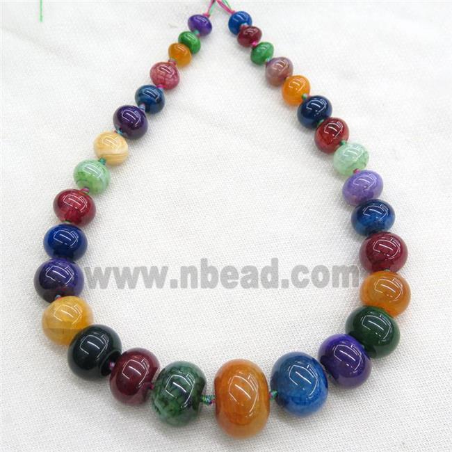 Agate graduated beads, rondelle, dye, multicolor