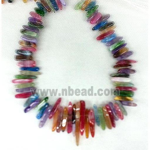 Agate beads chain necklace, stick, mixed color